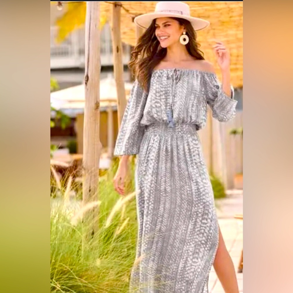 Off the shoulder gray maxi dress